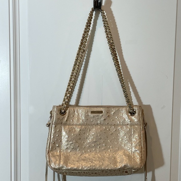 Rebecca Minkoff Ostrich Swing Bag Metallic Champagne Leather - Picture 4 of 15